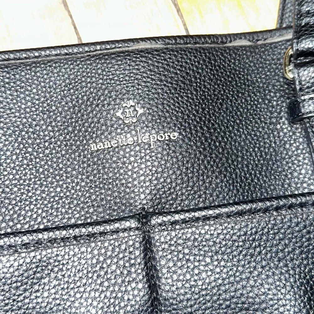 Nanette Lepore Handbag Black Faux Leather Pebble Textured Adjustable Strap - Picture 2 of 11